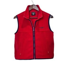 Polo Jeans Co Ralph Lauren Fleece Vest Med Red Navy Trim Full Zip Gorpcore Retro